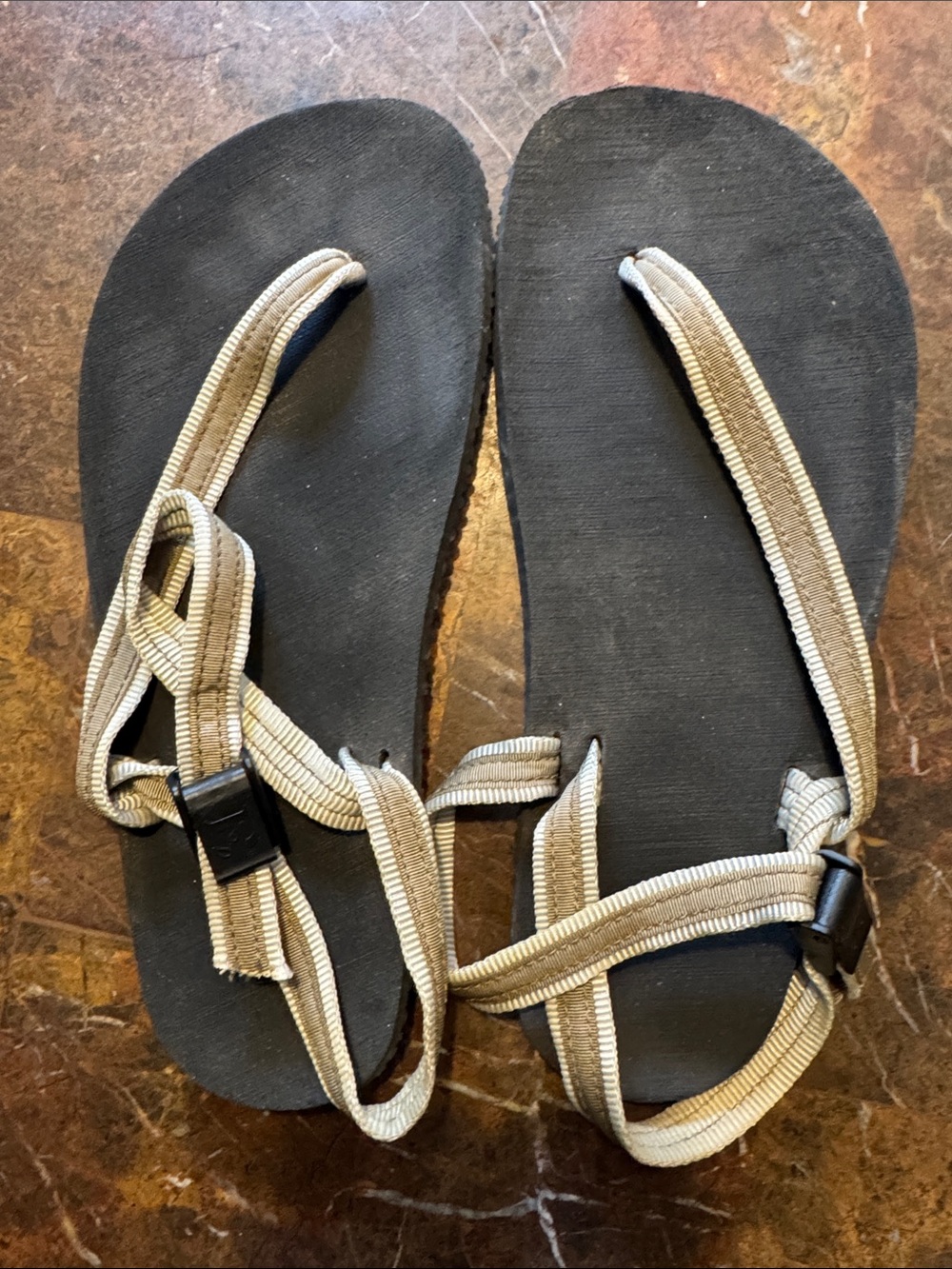 Womenโs Black Sandal with Beige Straps - Strappy Everyday Sandal
